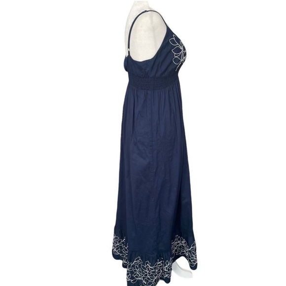 Gap Cotton Embroidered Floral Navy Blue White Spaghetti Strap Ruffle Maxi Dress - Picture 6 of 9